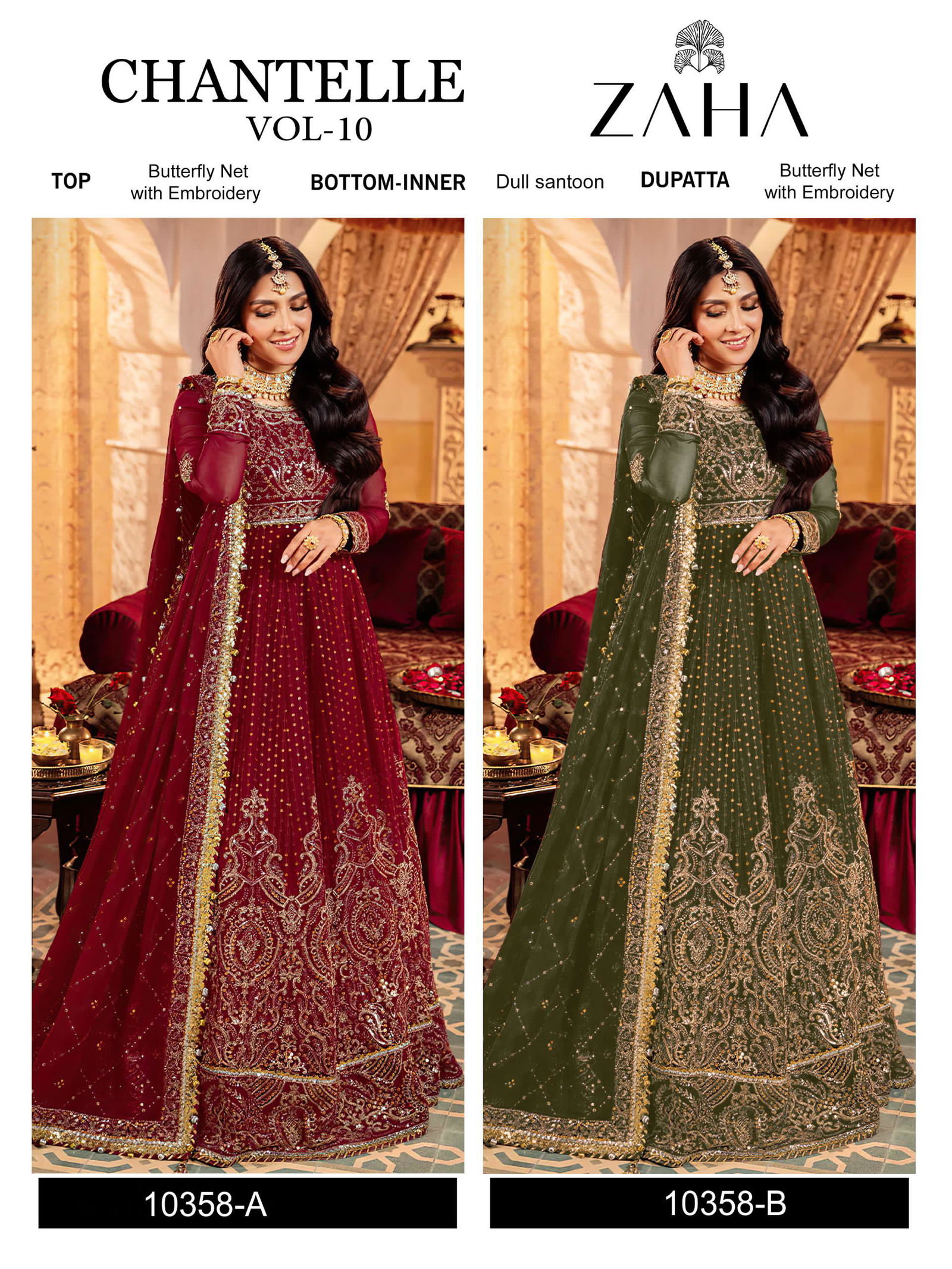Chantelle Vol 10 By Zaha Butterfly Net Embroidery Pakistani Suits Wholesale Shop In Surat
